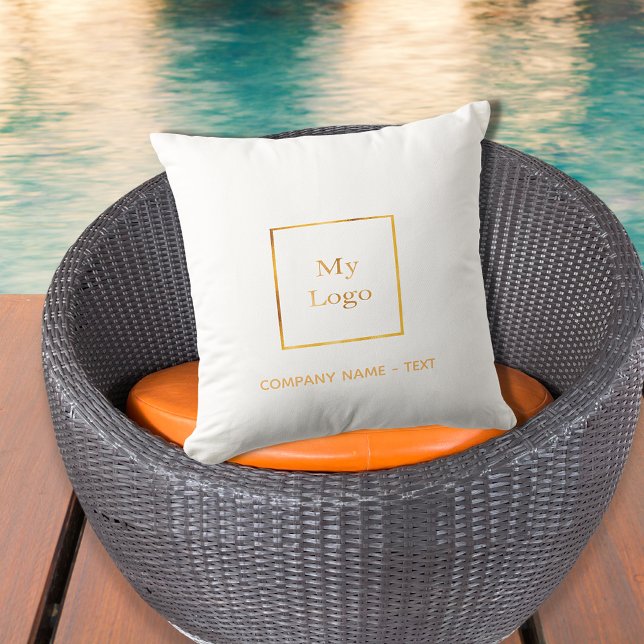 Business company logo white gold elegant outdoor pillow (Creator Uploaded)