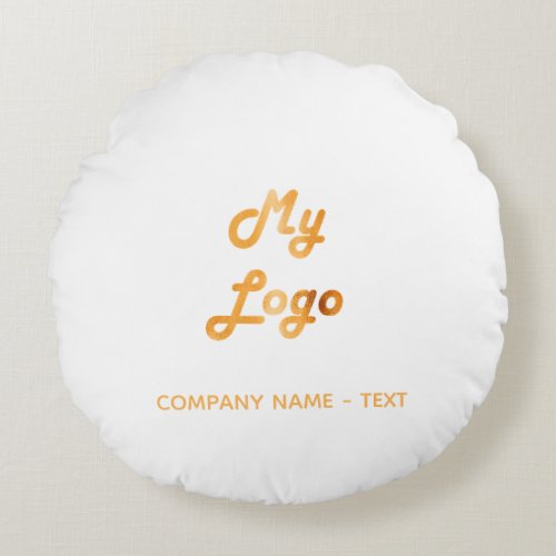 Business company logo white gold elegant round pillow