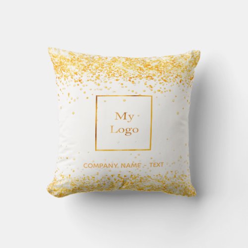 Business company logo white gold glitter dust throw pillow