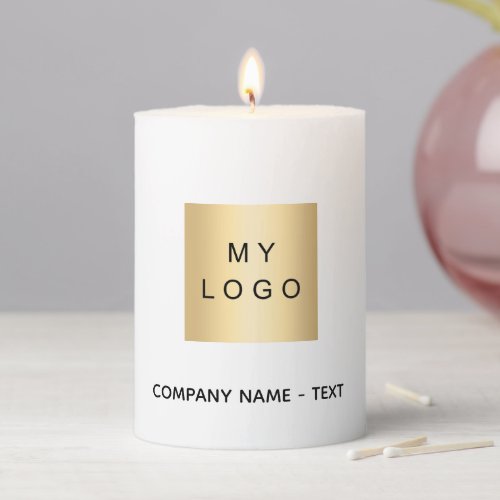 Business company logo white pillar candle