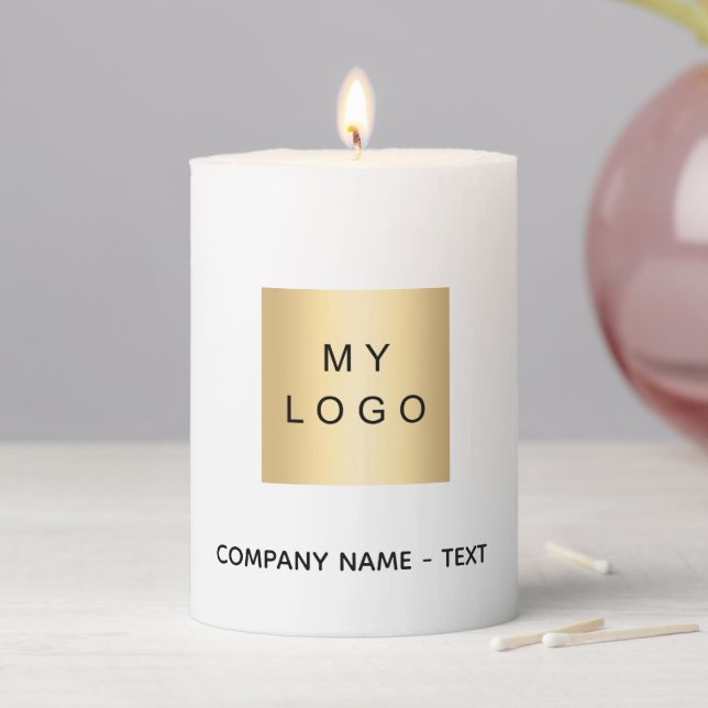 Business company logo white pillar candle (In Situ)
