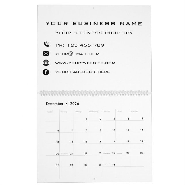 Business Company Promotional Personalized - Modern Calendar (Dec 2026)