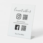 Connect with us Instagram Facebook Social Media QR Pedestal Sign