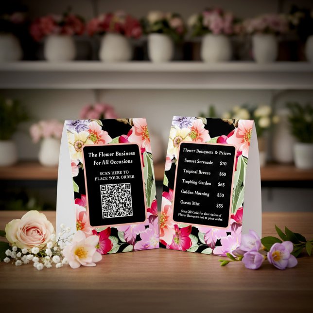 Business Company Scan QR Code Order Flowers   Paper Table Tent (Business Company Scan QR Code Order Flowers Table Tent for your customers to order your products. )