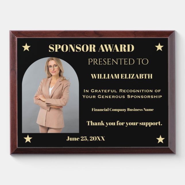 Business Company Sponsor Donor Photo Recognition  Award Plaque (Horizontal)