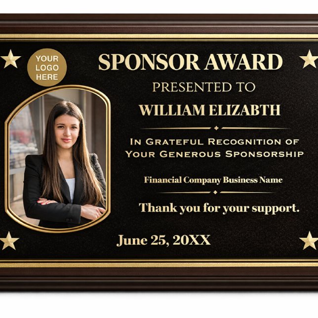 Business Company Sponsor Donor Photo Recognition  Award Plaque (Creator Uploaded)