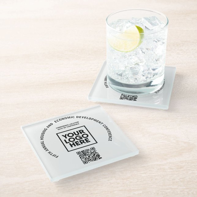 Business Conference Custom Logo QR Code  Glass Coaster (Creator Uploaded)