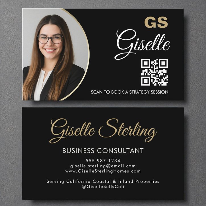 Business Consultant Black Gold Photo QR Code Business Card