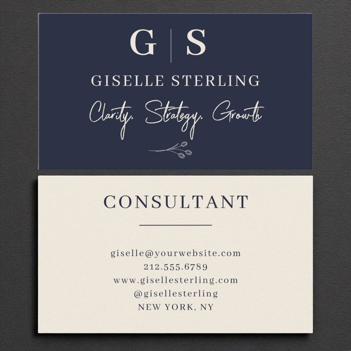 Business Consultant Elegant Navy Blue Cream Business Card