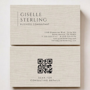 Business Consultant Luxury Neutral Linen QR Code Card