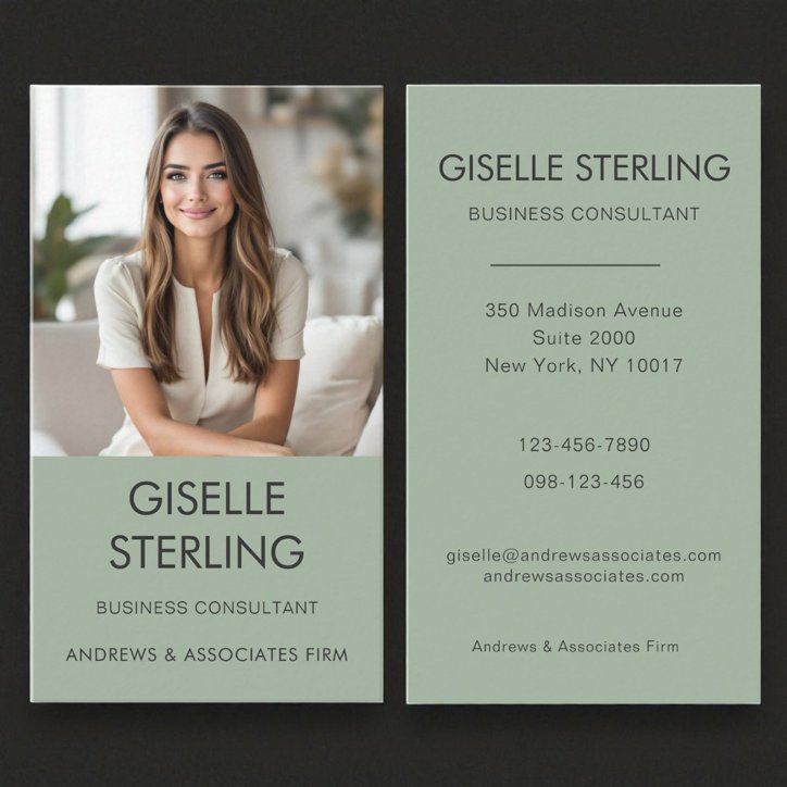 Business Consultant Sage Green Professional Photo Business Card
