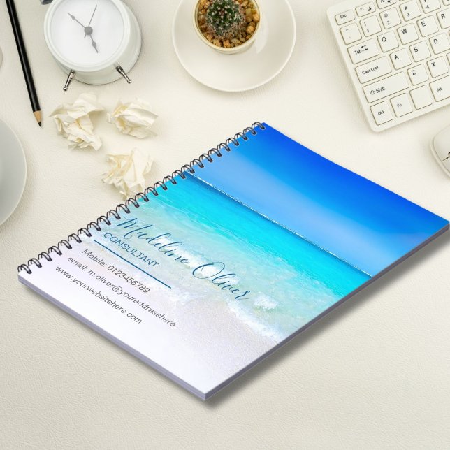 Business Contact Beachside Ocean Summer Blue  Notebook (Creator Uploaded)
