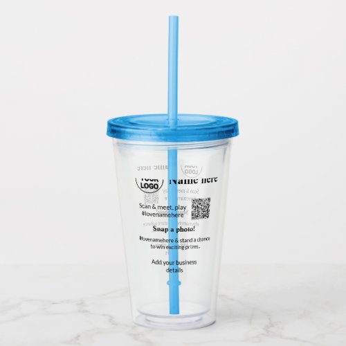 Business contest add Q R code name prize banner  Acrylic Tumbler