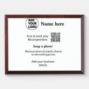Business contest add Q R code name prize banner Award Plaque