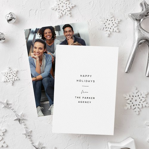 Business Corporate Black and White  Photo Holiday Card
