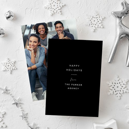Business Corporate  Black with Photo Holiday Card
