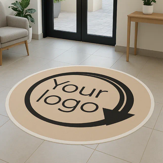 Round Rug Logo Business Corporate Company Logo Round Beige Area Rug | Zazzle