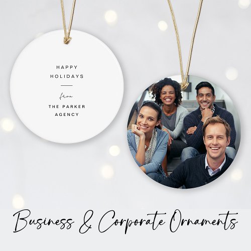 Business Corporate Holiday  Minimal with Photo Ceramic Ornament