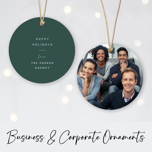 Business Corporate Holiday  Minimal with Photo Ceramic Ornament