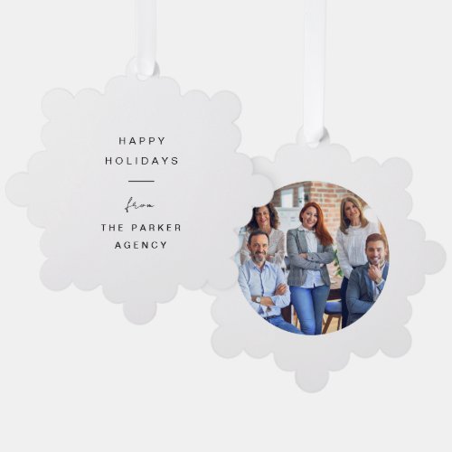Business Corporate Holiday  Minimal with Photo Ornament Card