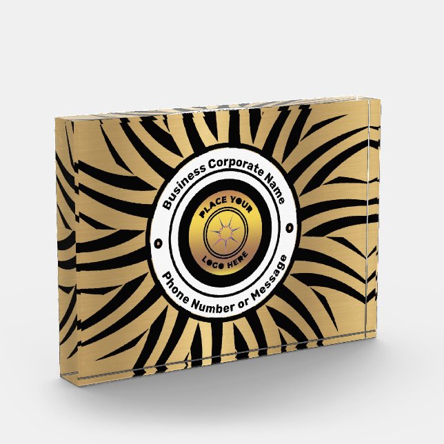 Business Corporate Logo Gold Black Personalize  Photo Block (Left)