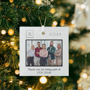 Business Corporate logo photo thank you team Glass Ornament