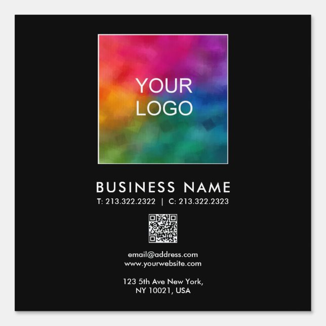 Business Corporate Logo QR Code Template Black Sign (Front)