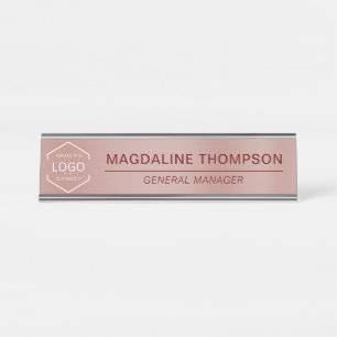 Business Corporate Logo Rose Gold Metallic Desk Name Plate