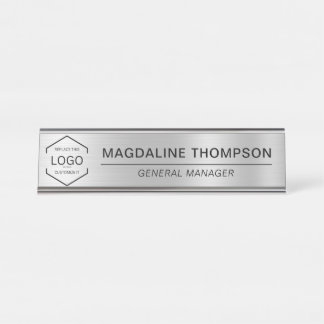 Business Corporate Logo Silver Metallic Desk Name Plate