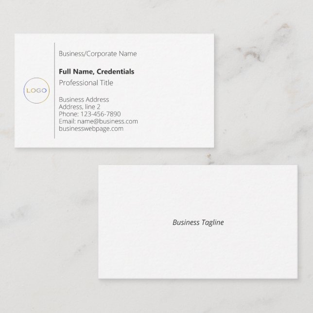 Business Corporate Logo Simple Black White Elegant Card (Front/Back)