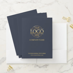 Business Corporate Records Custom Logo Navy Blue Pocket Folder