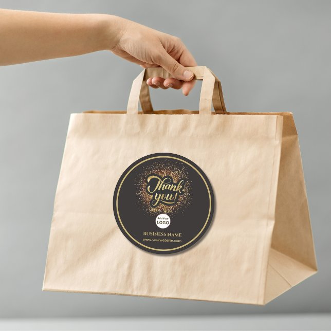 Business Corporate Thank You Gold | Add LOGO Classic Round Sticker (Creator Uploaded)