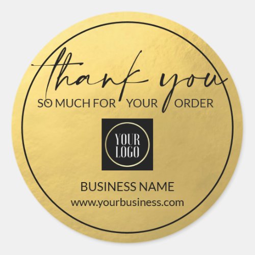 Business Corporate Thank You Gold Black  Add LOGO Classic Round Sticker