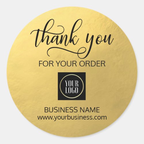 Business Corporate Thank You Gold Black | Add LOGO Classic Round Sticker Business Corporate Thank You Gold Black Add LOGO Classic Round Sticker