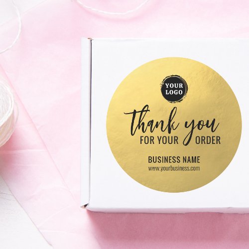 Business Corporate Thank You Gold Black  Add LOGO Classic Round Sticker