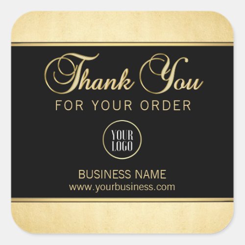 Business Corporate Thank You Gold Black  Add LOGO Square Sticker