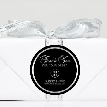 Business Corporate Thank You Silver | Add Logo Classic Round Sticker by MonogrammedShop at Zazzle
