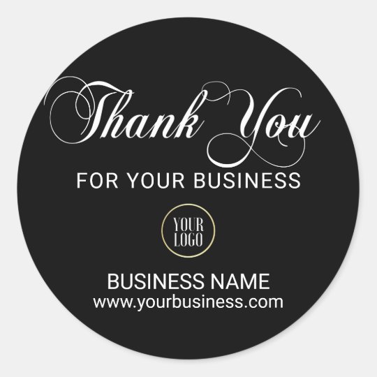 Business Corporate THANK YOU White Black Add LOGO Classic Round Sticker ...