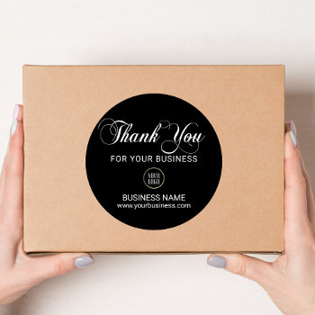 Business Corporate Thank You White Black Add Logo Classic Round Sticker by MonogrammedShop at Zazzle