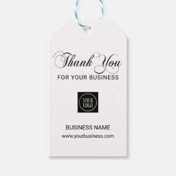 Business Corporate Thank You White Black Add Logo Gift Tags by MonogrammedShop at Zazzle
