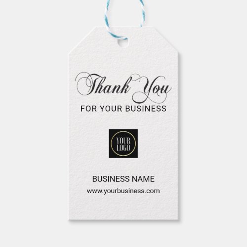 Business Corporate THANK YOU White Black Add LOGO Gift Tags