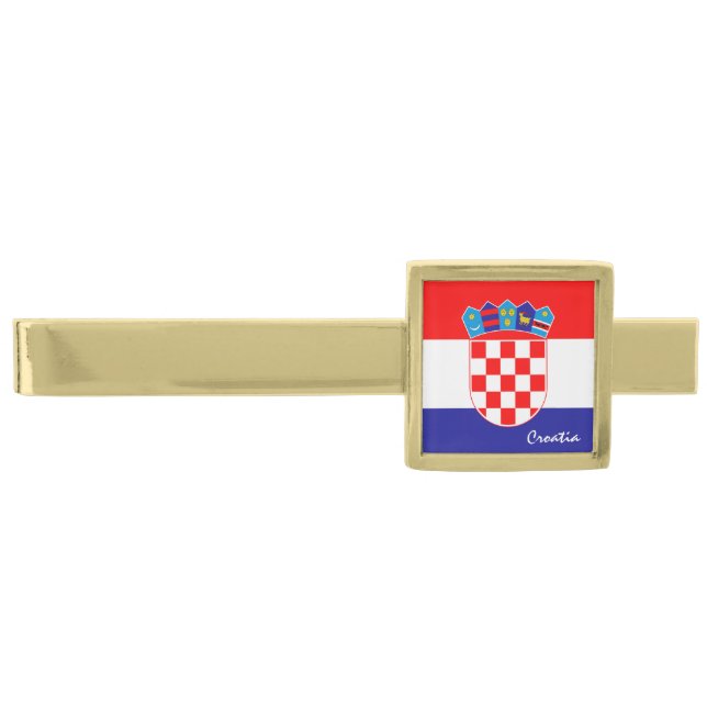 Business Croatia & Croatian Flag fashion / sports Gold Finish Tie Bar (Front)