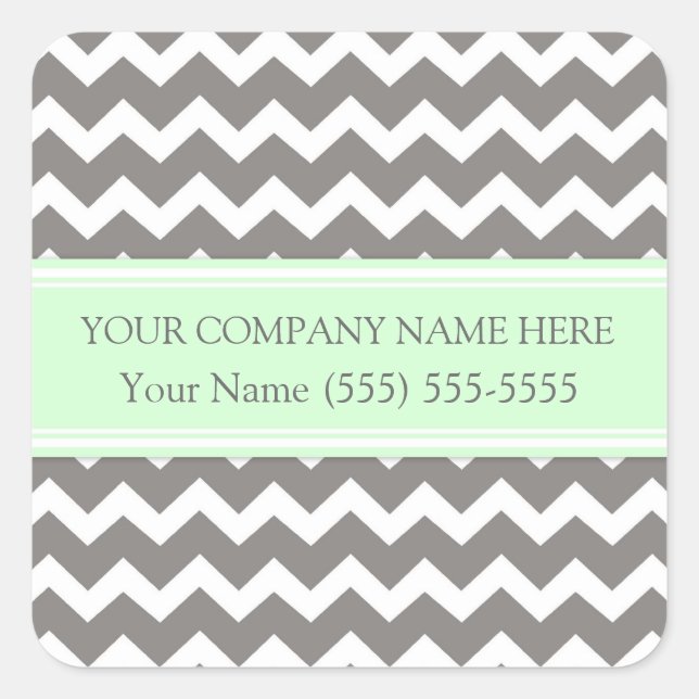 Business Custom Company Name Mint Gray Chevron Square Sticker (Front)