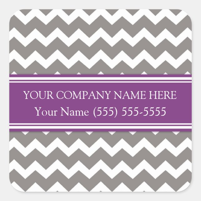 Business Custom Company Name Plum Gray Chevron Square Sticker (Front)