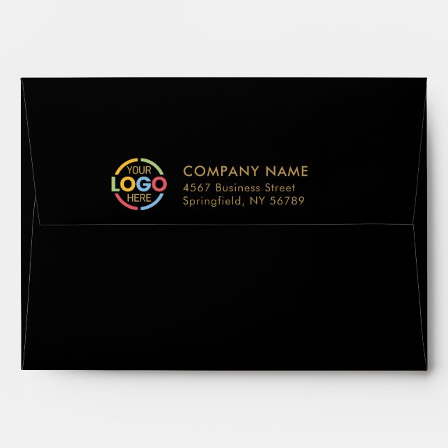 Business Custom Logo Black Gold Return Address  Envelope (Back (Top Flap))