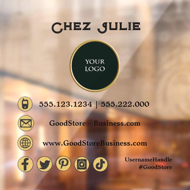 Business Custom Logo & Gold Social Media Icons   Window Cling (Sheet 2)