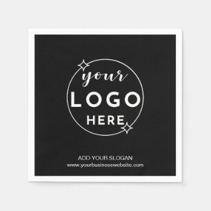 Business Custom Logo  Modern Minimal Black Napkins