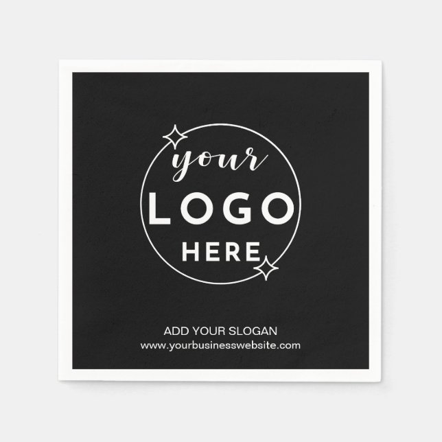 Business Custom Logo  Modern Minimal Black Napkins (Front)