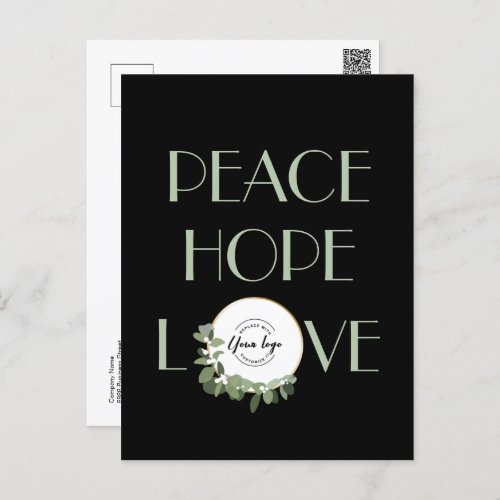 Business Custom Logo Modern Wreath Peace Hope love Holiday Postcard