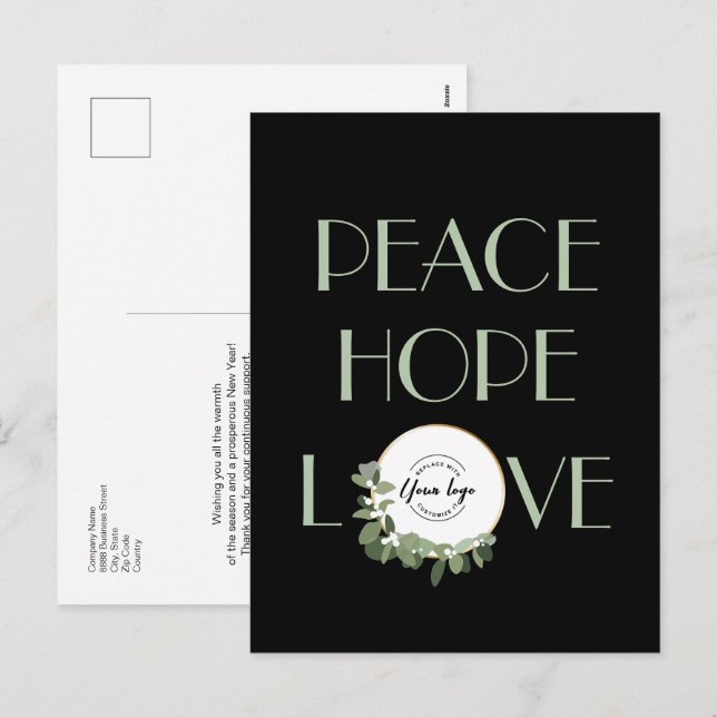 Business Custom Logo Modern Wreath Peace Hope love Holiday Postcard (Front/Back)